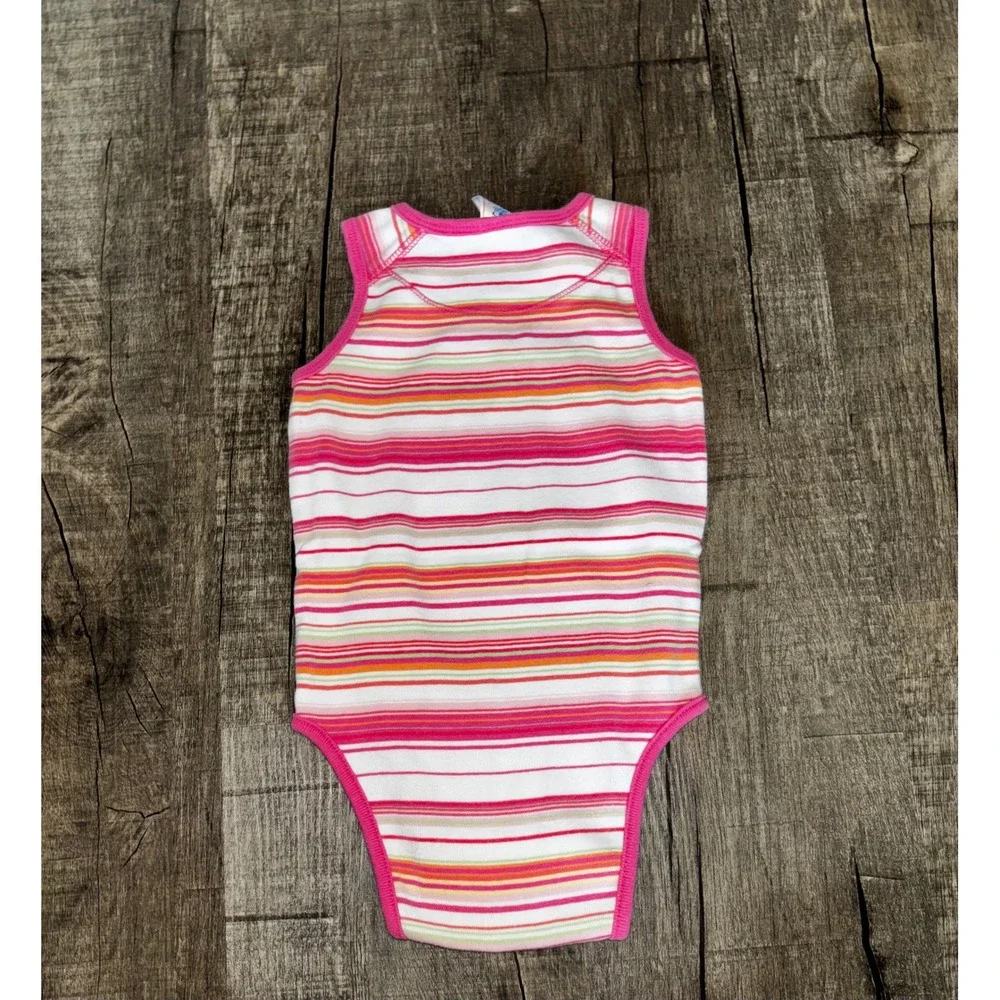 Vintage Y2K Old Navy Baby Pink Orange Striped Sleeveless Bodysuit 18-24M 2005